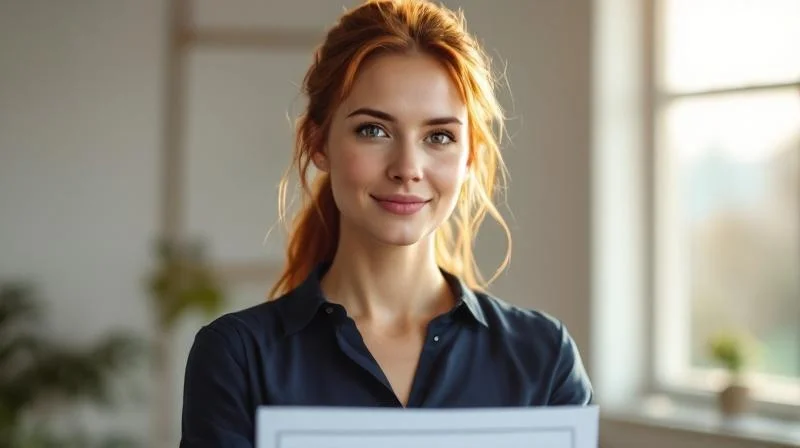 Frau in Erlangen haelt stolz ihre IHK-Urkunde nach bestandener Pruefung